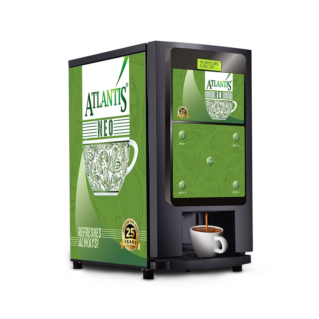 Atlantis Neo Coin Operated 4-Lane Tea Coffee Vending Machine – Dedicated Hot Water