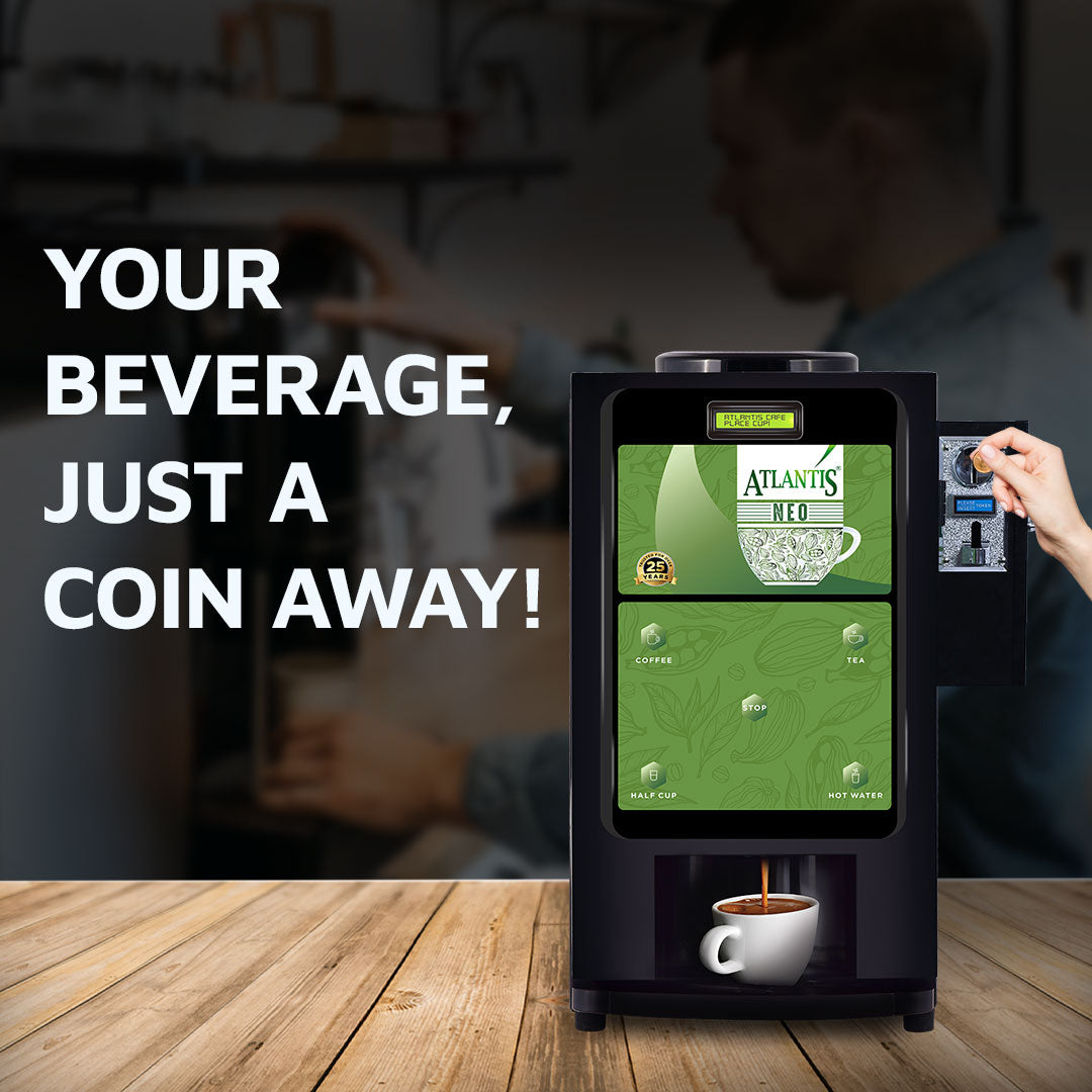 Atlantis Neo Coin Operated 3-Lane Tea and Coffee Vending Machine – Dedicated Hot Water