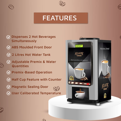 ATLANTIS CLASSIC 2-Lane Tea and Coffee Vending Machine – 2 Ltrs hot Tank