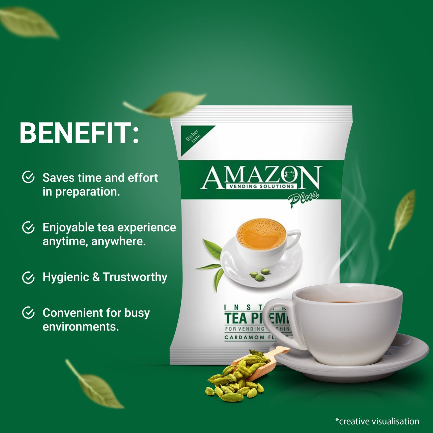 AMAZON Plus Instant Tea Premix | Cardamom Flavour | Premix Powder for Vending Machines