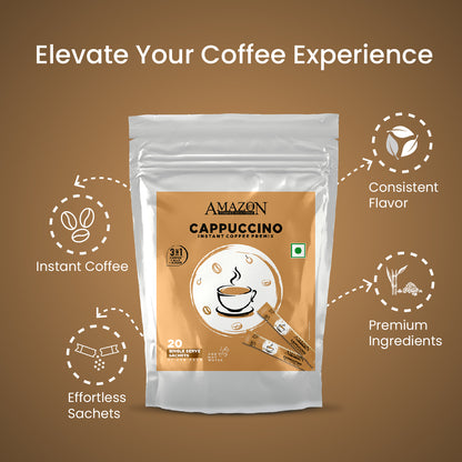 AMAZON 3 in 1 Instant Cappuccino Coffee Premix | 20 Sachets X 20 Grams Pouch