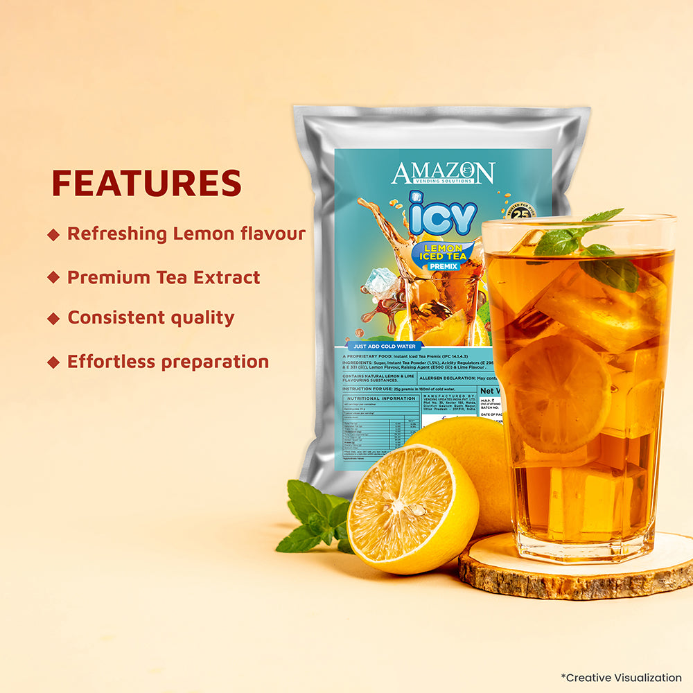 AMAZON Icy Lemon Flavoured Iced Tea Premix | 1kg |  Just Add Cold Water | Uses In Cold Beverage Vending Machine