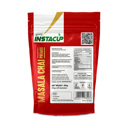 Atlantis InstaCup 3-IN-1 MASALA Chai Premix Single Serve Sachets Pack | 25 Sachets X 14 Grams Pouch Pack | Travel-Friendly Zipper Pack | Just Add Hot Water & Stir