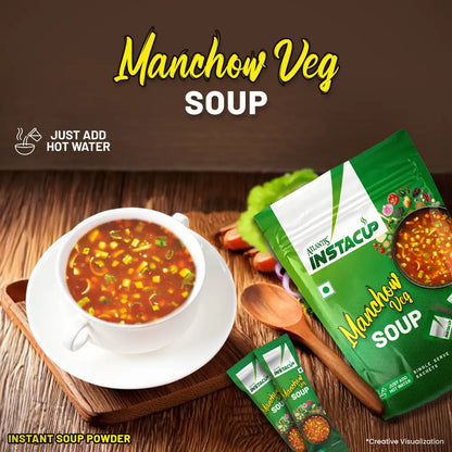 ATLANTIS INSTACUP MANCHOW Veg Single Serve Sachets Soup Pack | Zesty Flavor 18 Sachets X 20 Grams | Travel-Friendly Zipper Lock Pack | Just Add Hot Water & Stir