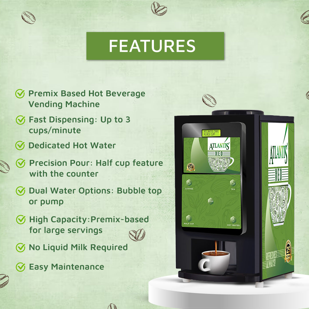 ATLANTIS NEO 2-Lane Tea and Coffee Vending Machine - Dedicated Hot Water