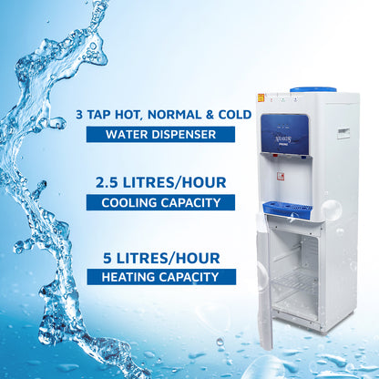 Atlantis Prime Hot, Cold and Normal Water Dispenser with Cooling Cabinet (Small Fridge)