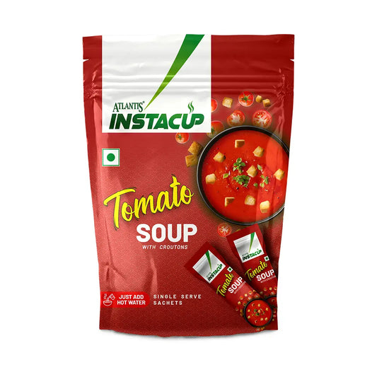 Atlantis Instacup Croutons Tomato Soup | Crunchy Flavor 18 Sachets X 20 Grams Pack | Travel-Friendly Zipper Lock Pack | Just Add Hot Water & Stir