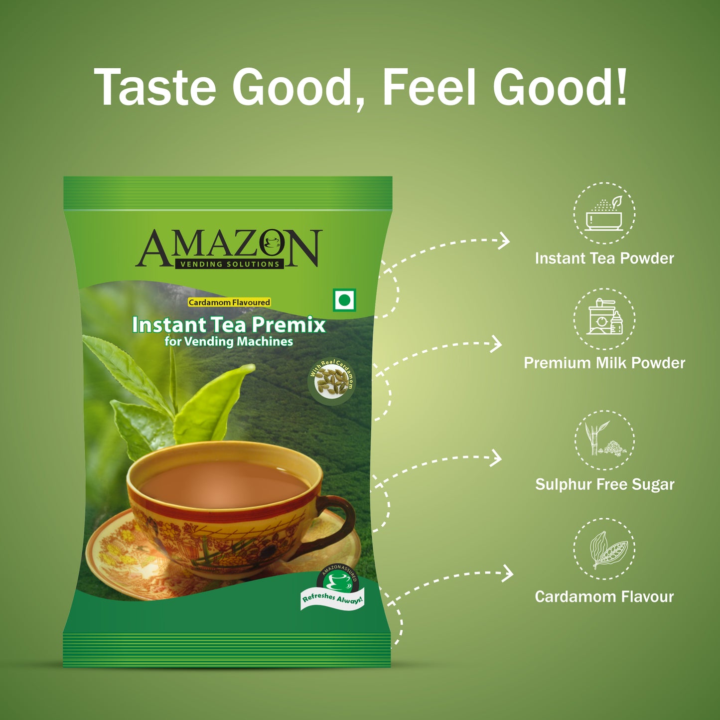 AMAZON 3-in-1 Instant Cardamom Tea Premix Powder for Vending Machines