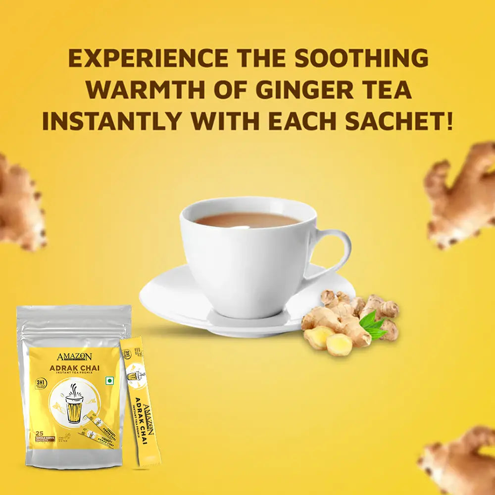 AMAZON Ginger 3-in-1 Tea Premix | 25 Sachets 14 Grams Pouch Pack